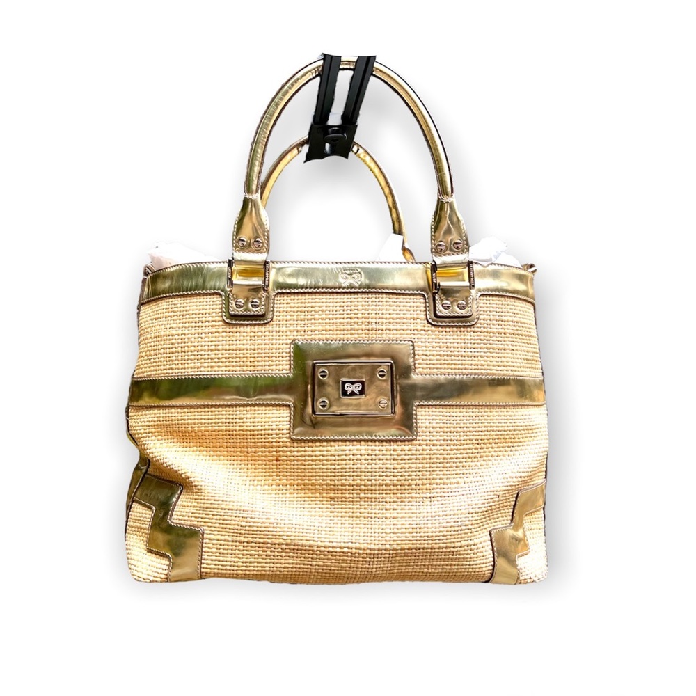 Anya Hindmarch Straw Tote w/ Metallic Gold Accents, Vintage
